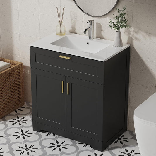 Bathroom Vanity with Ceramic Sink (30 Inch, Cabinet ONLY, Black) - Image 1