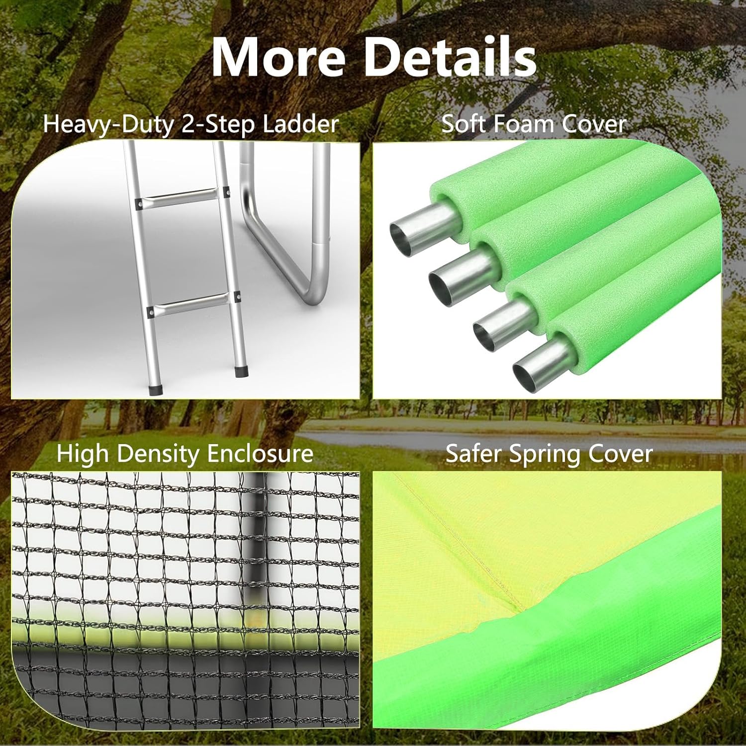 12FT Trampoline with Safety Enclosure Net - Green - Image 5