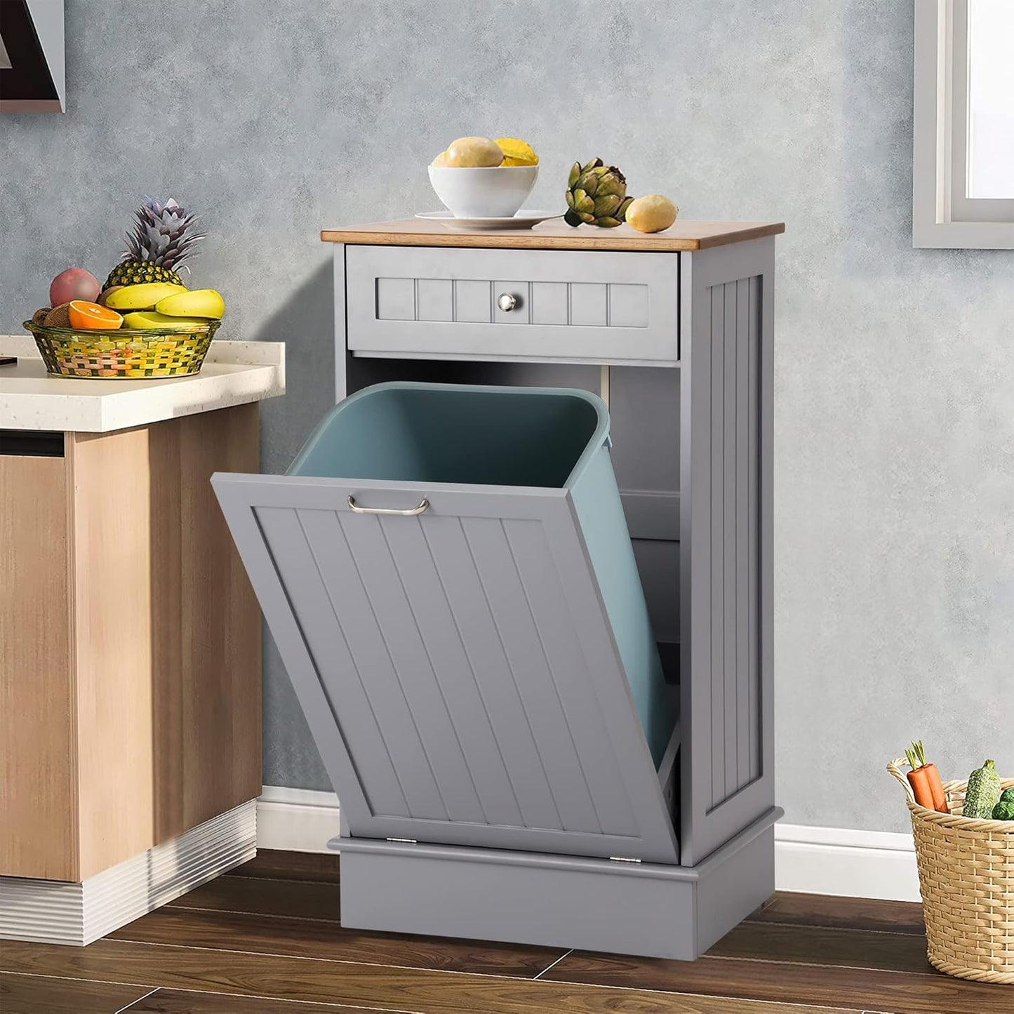 Tilt Out Single Trash Cabinet - GRAY - Image 2