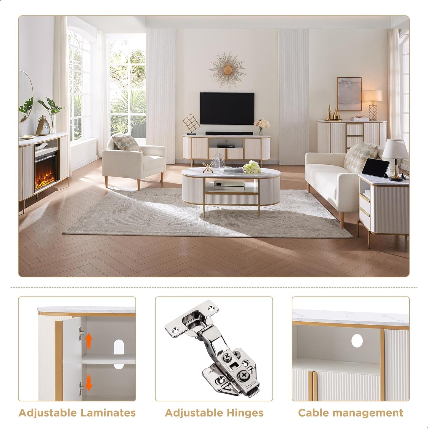 Luxury 70" Fluted TV Stand, Modern Entertainment Center - Image 6