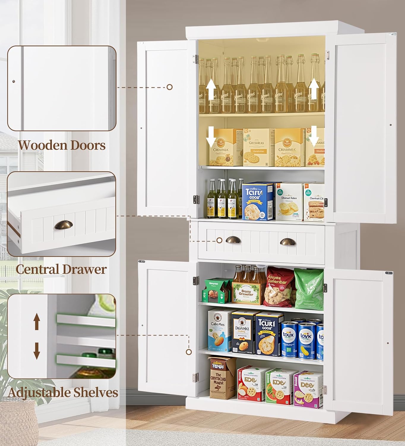  Tall Kitchen Pantry Cabinet - WHITE - Image 4