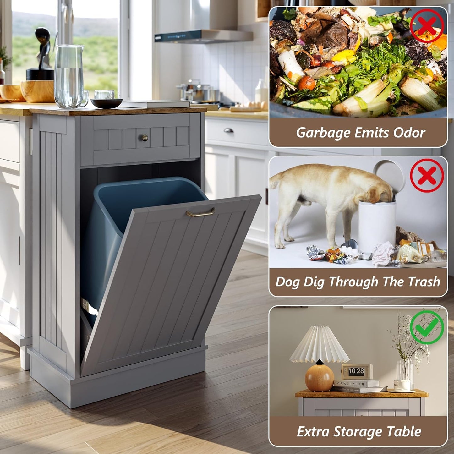 Tilt Out Trash Bin Cabinet - GRAY - Image 3