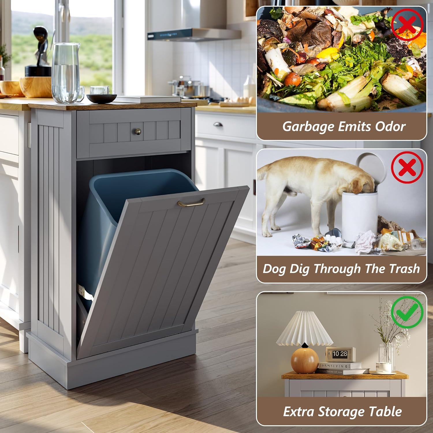 Tilt Out Trash Bin Cabinet - GRAY - Image 3