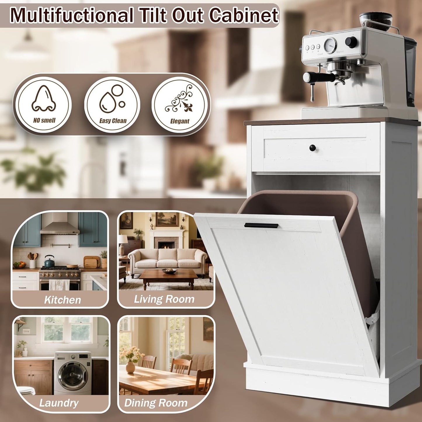 Tilt Out Trash Cabinet, Dog Proof Trash Can Holder Without Trashbin (White) - Image 3