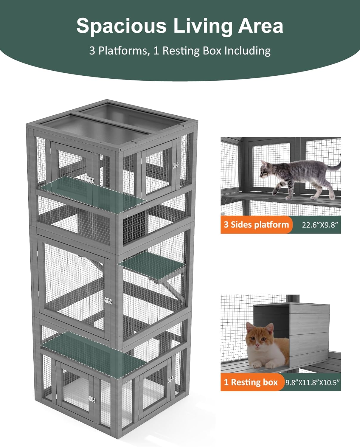 Catio Indoor Cat Enclosure, 3 Tiers Cat Enclosure with Platform, Resting Box and 8 Removable Door - Image 2