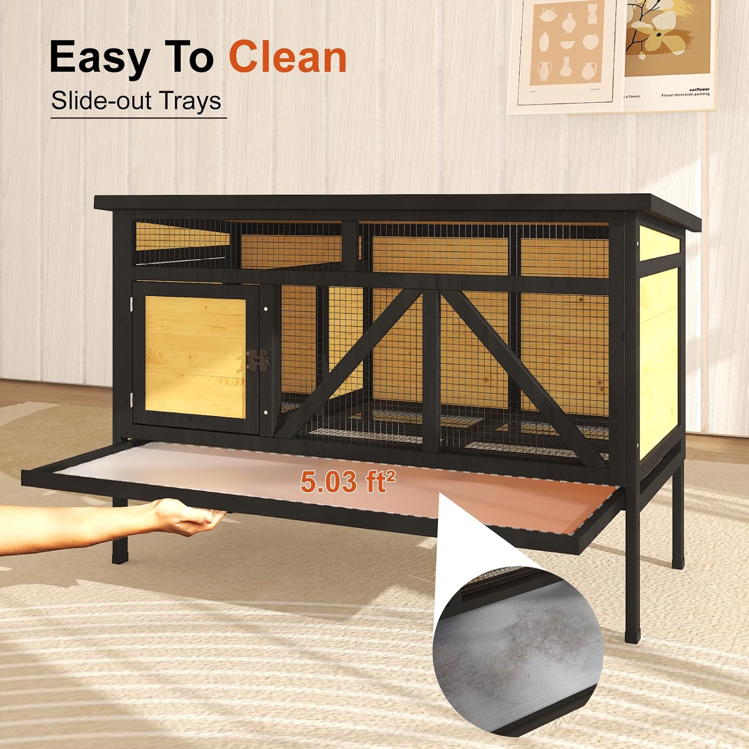 46.7" Rabbit Cage Elevated Bunny Cage Indoor - Image 4