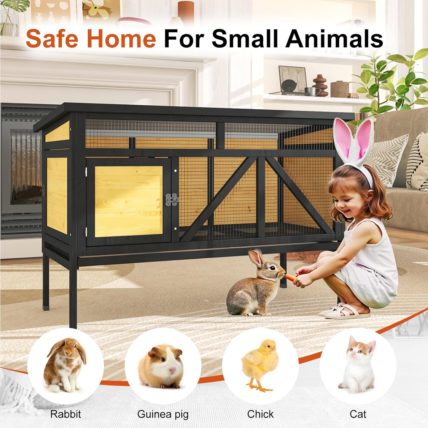 46.7" Rabbit Cage Elevated Bunny Cage Indoor - Image 3