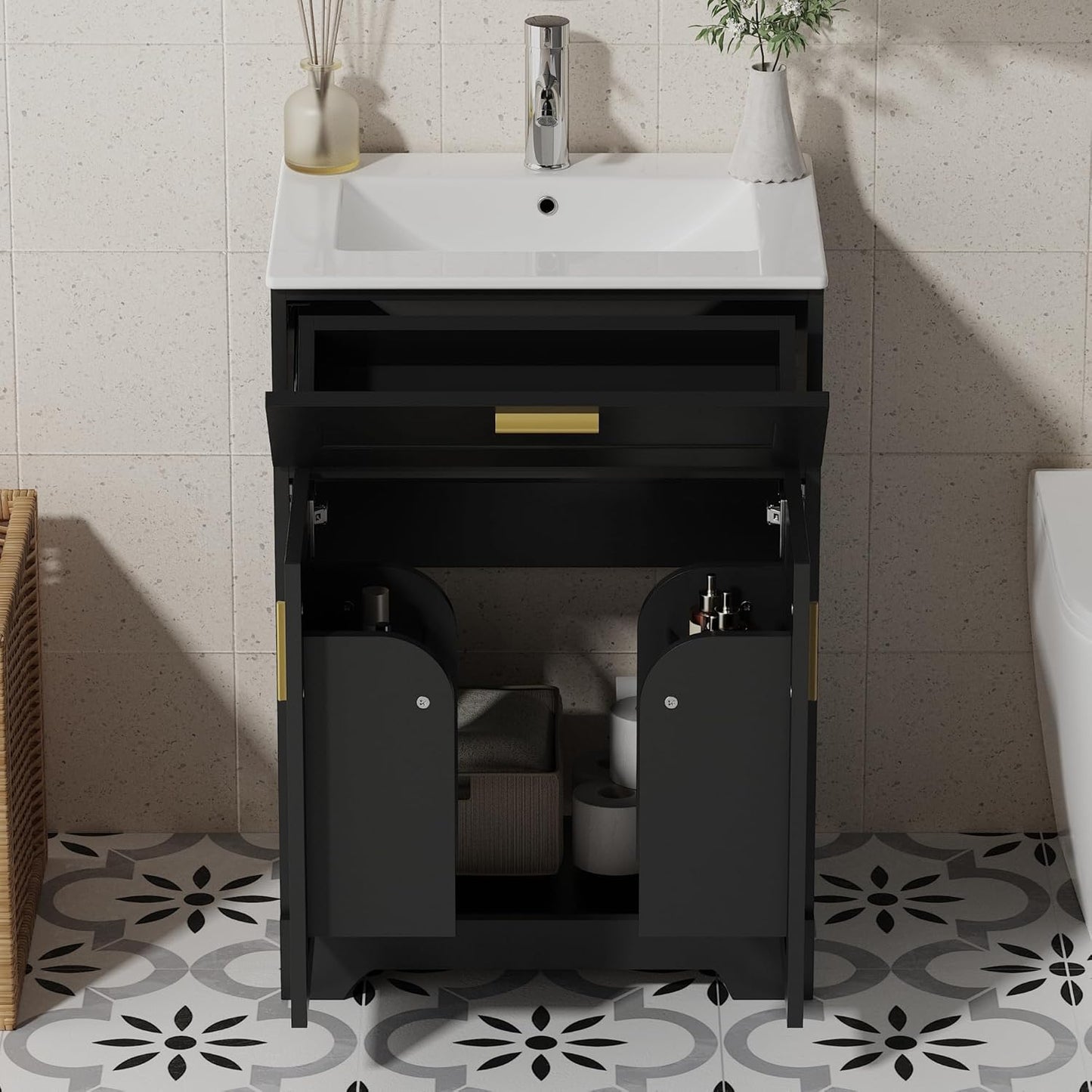 Bathroom Vanity with Ceramic Sink (24 Inch, Cabinet ONLY, Black) - Image 4