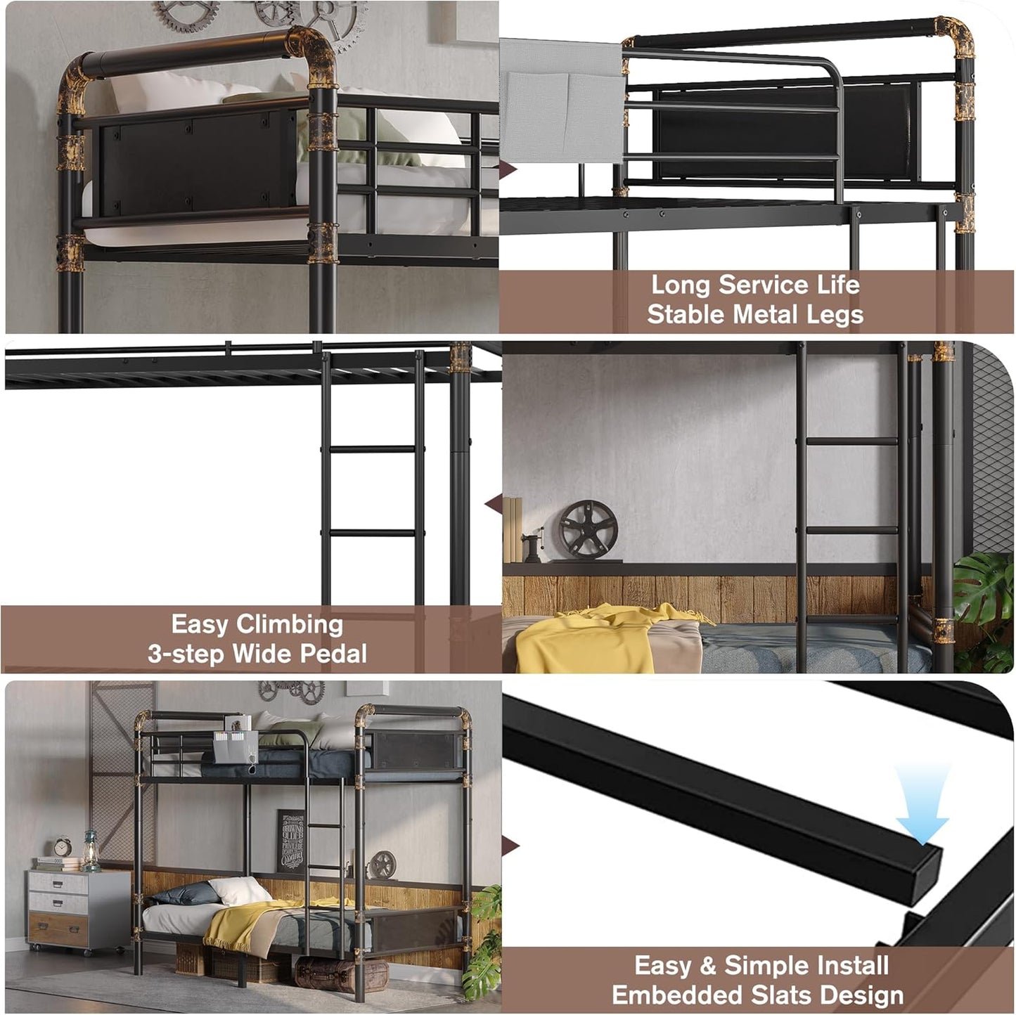 2 IN 1 Metal Bunk Bed Twin Over Twin, Convertible Twin Bunk Beds into 2 Individual Twin Size Bed for Kids Adults - Image 8