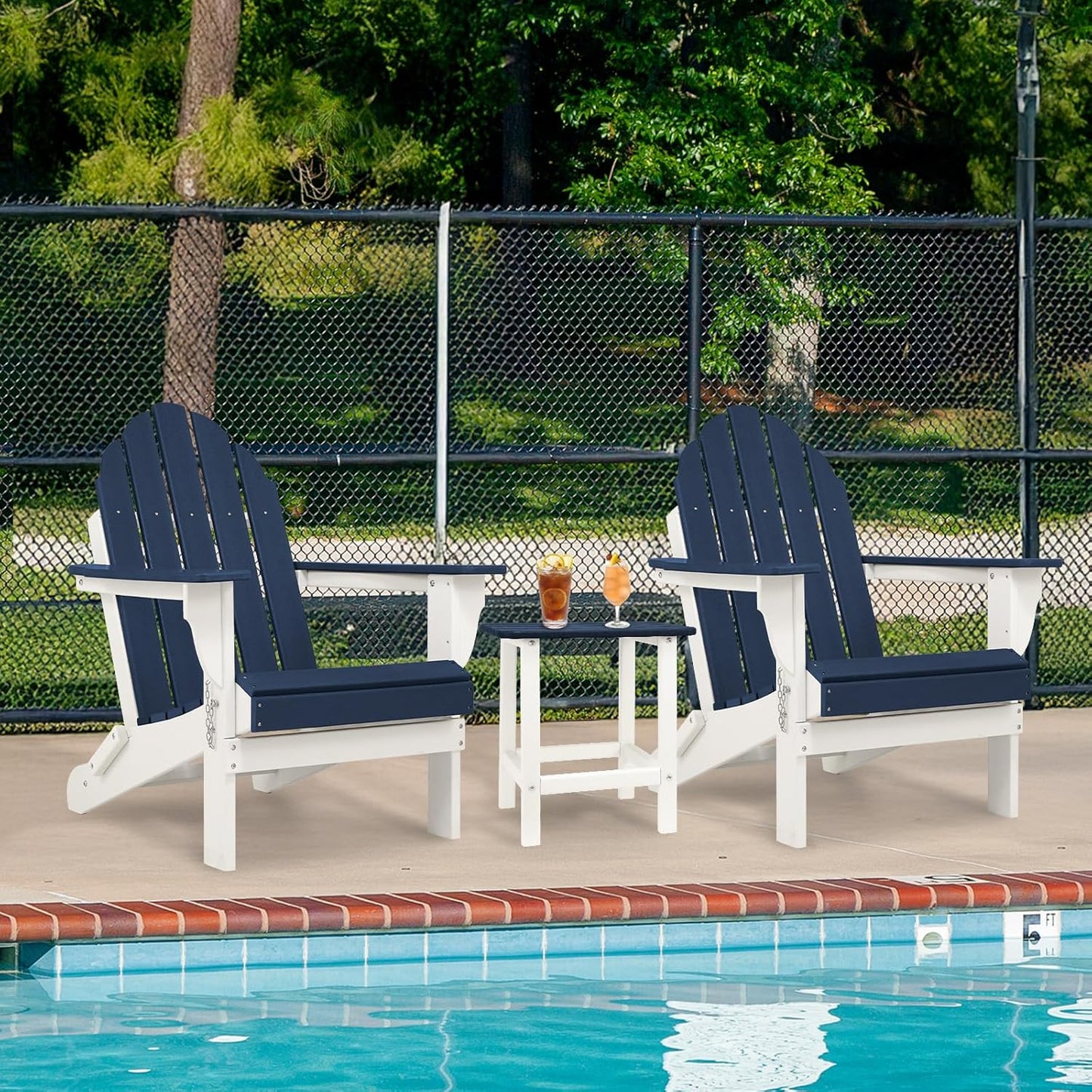 Outdoor All-Weather Folding Adirondack Chair - Navy Blue - Image 2