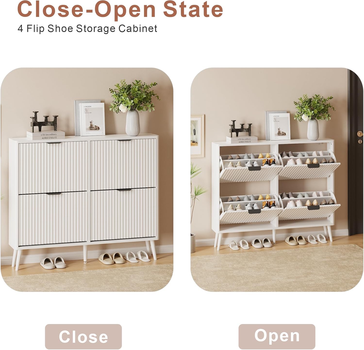  Narrow Shoe Storage Cabinet, Freestanding Shoe Cabinet Organizer for Entryway, Hallway (Pure White, 4 Flip) - Image 7