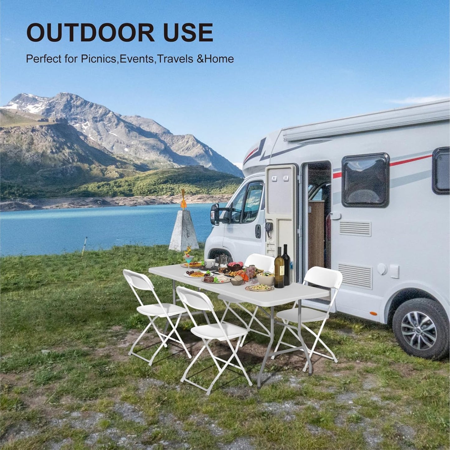 Foldable Table 6ft, Plastic Folding Table, Portable Heavy Duty Dining Table with Lock Function & Carrying Handle, Outdoor Indoor Foldable White Table for Camping Party Picnic - Image 8