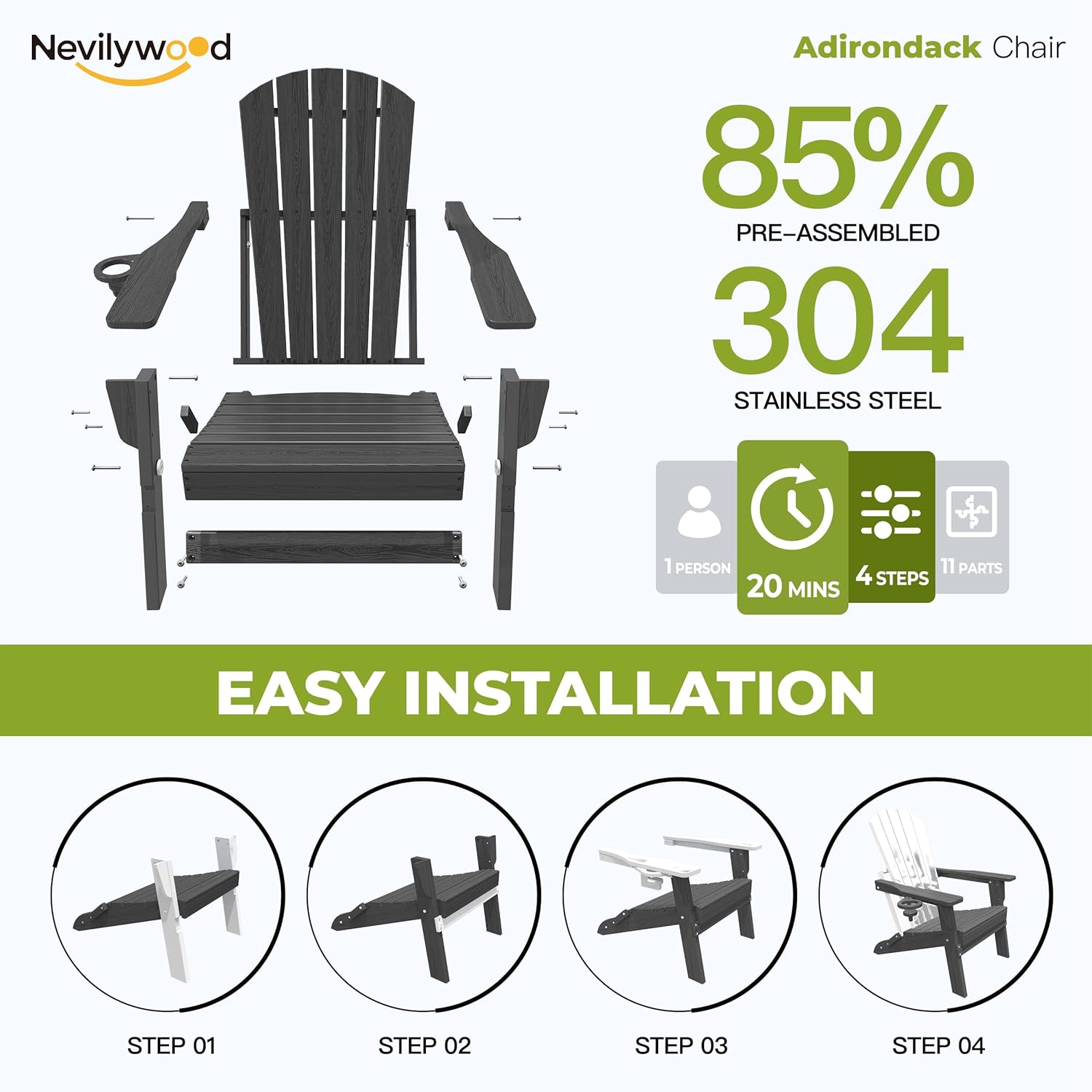 FOLDING ADIRONDACK CHAIR, SET OF 2 - Image 8