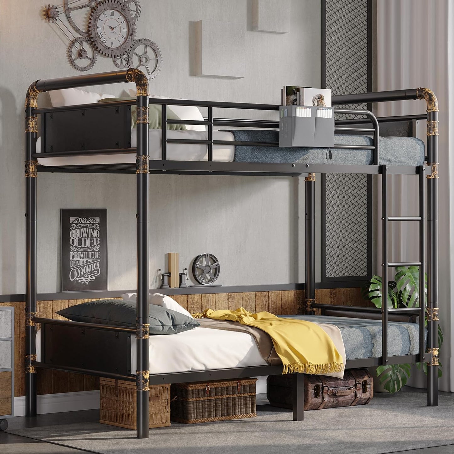 2 IN 1 Metal Bunk Bed Twin Over Twin, Convertible Twin Bunk Beds into 2 Individual Twin Size Bed for Kids Adults - Image 1