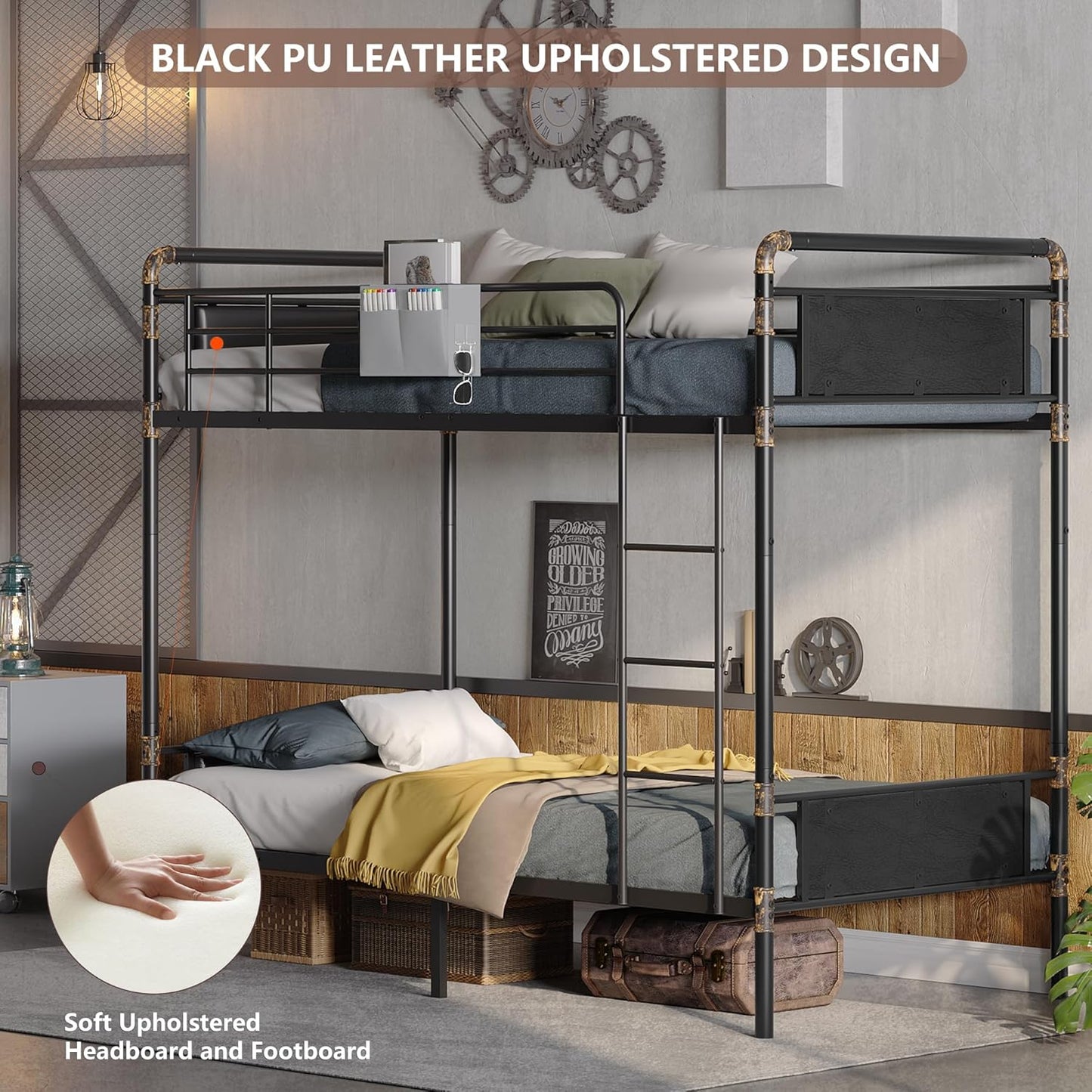 2 IN 1 Metal Bunk Bed Twin Over Twin, Convertible Twin Bunk Beds into 2 Individual Twin Size Bed for Kids Adults - Image 4