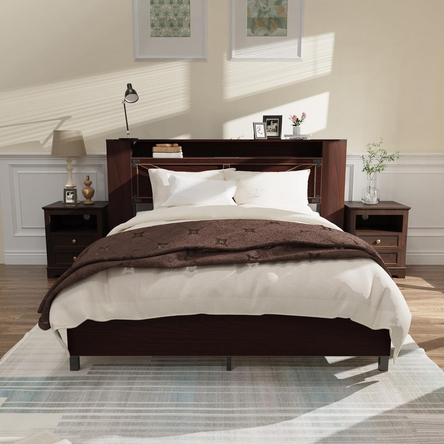 Bed Frame with Storage Headboard - Queen Size - Image 8