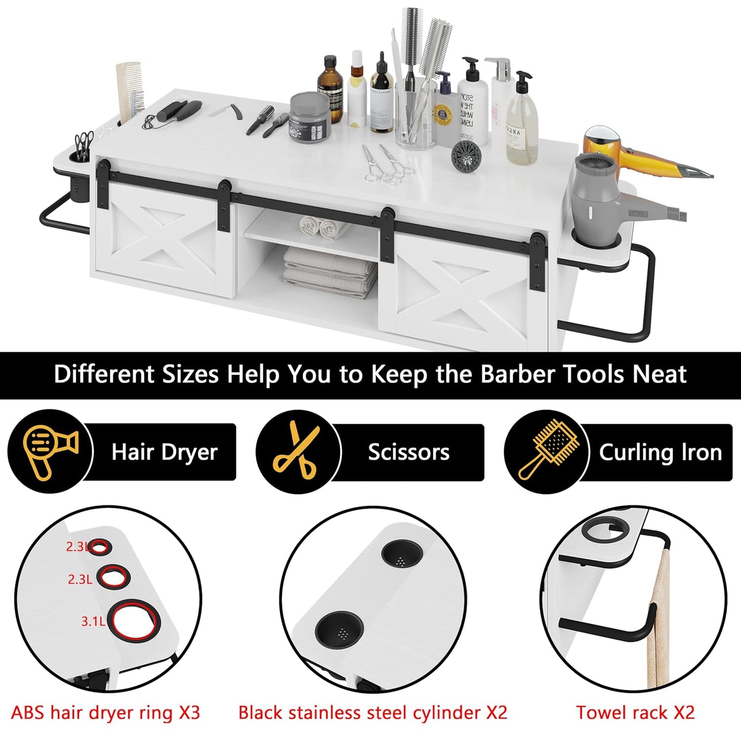 Wall Mount Salon Station, Hair Station with Multifunctional Storage Space - Image 3