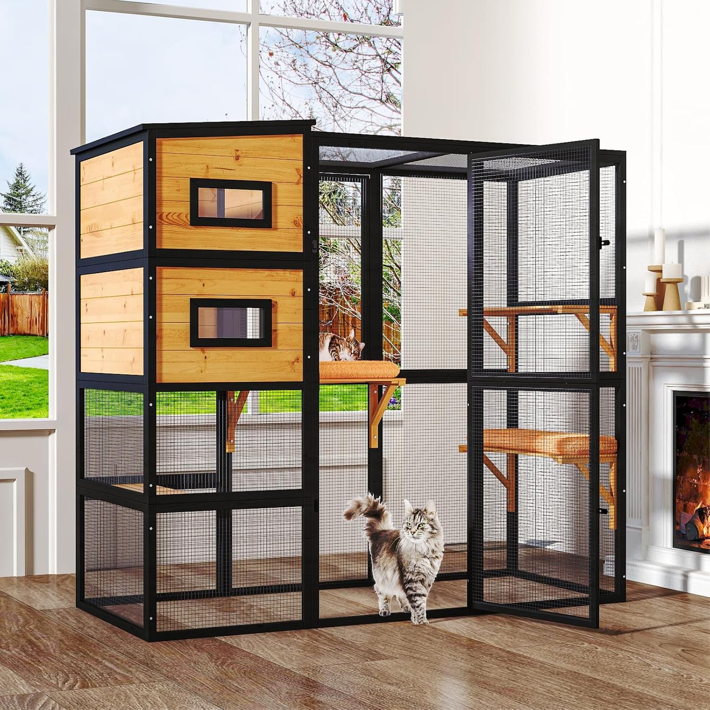 Large Indoor Cat Catio, 4 Tier Outdoor Cat Enclosures House for Cats - Image 1