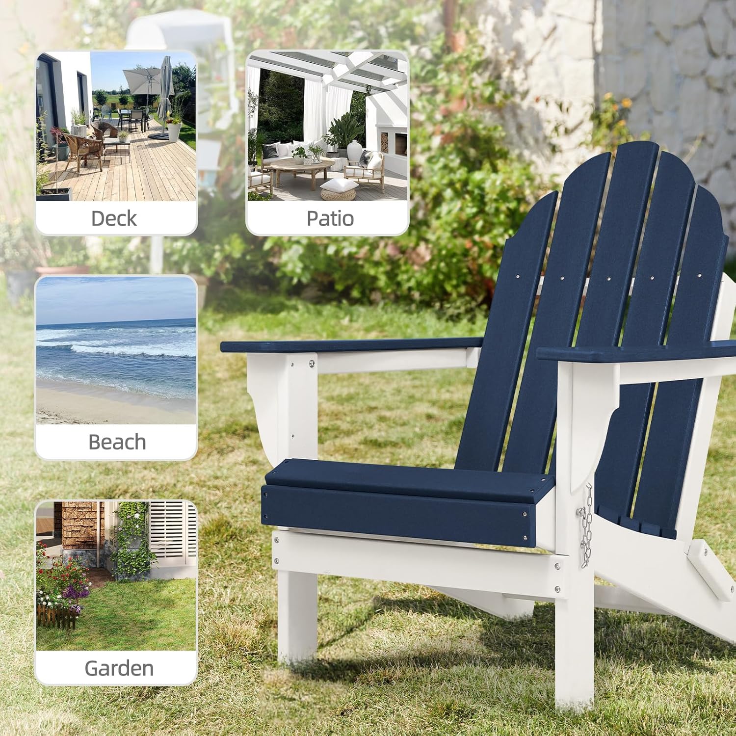Outdoor All-Weather Folding Adirondack Chair - Navy Blue - Image 7