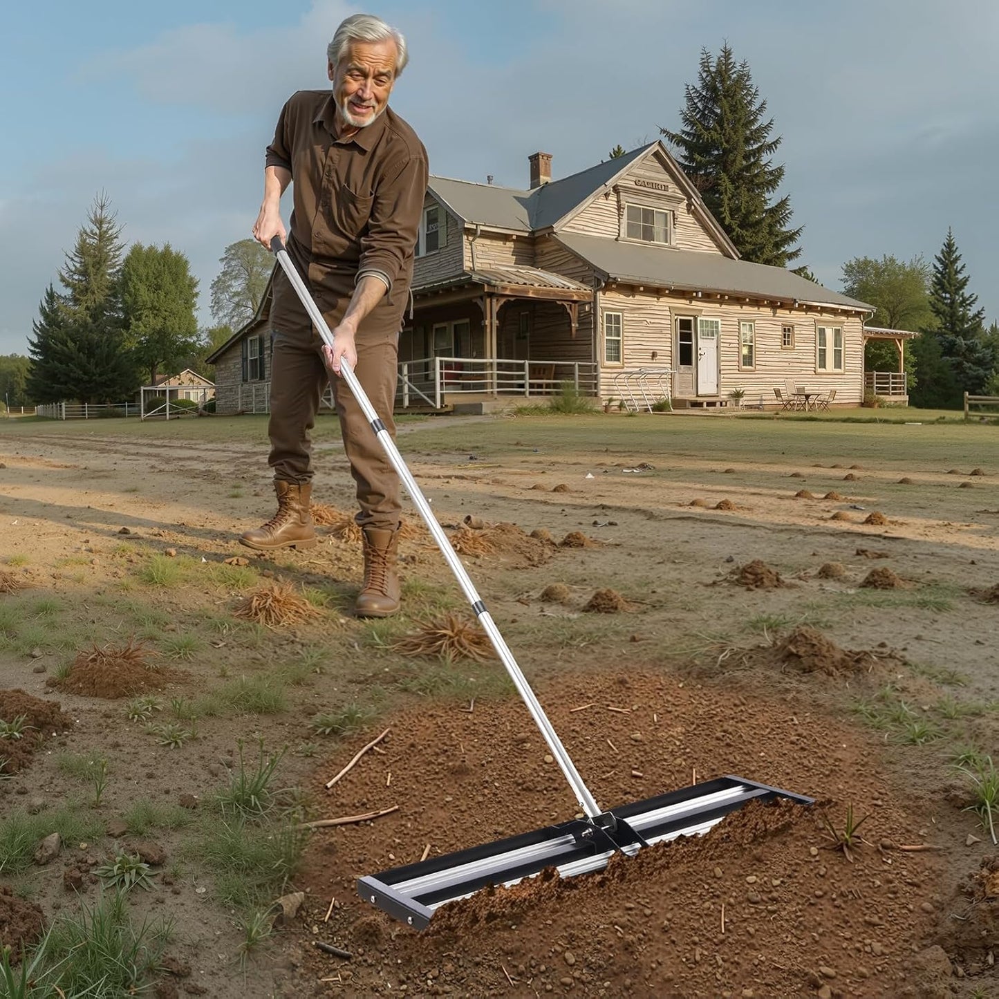 Updated Lawn Leveling Rake with Roller, 36'' x 10'' Stainless Steel Lawn Leveler - Image 6