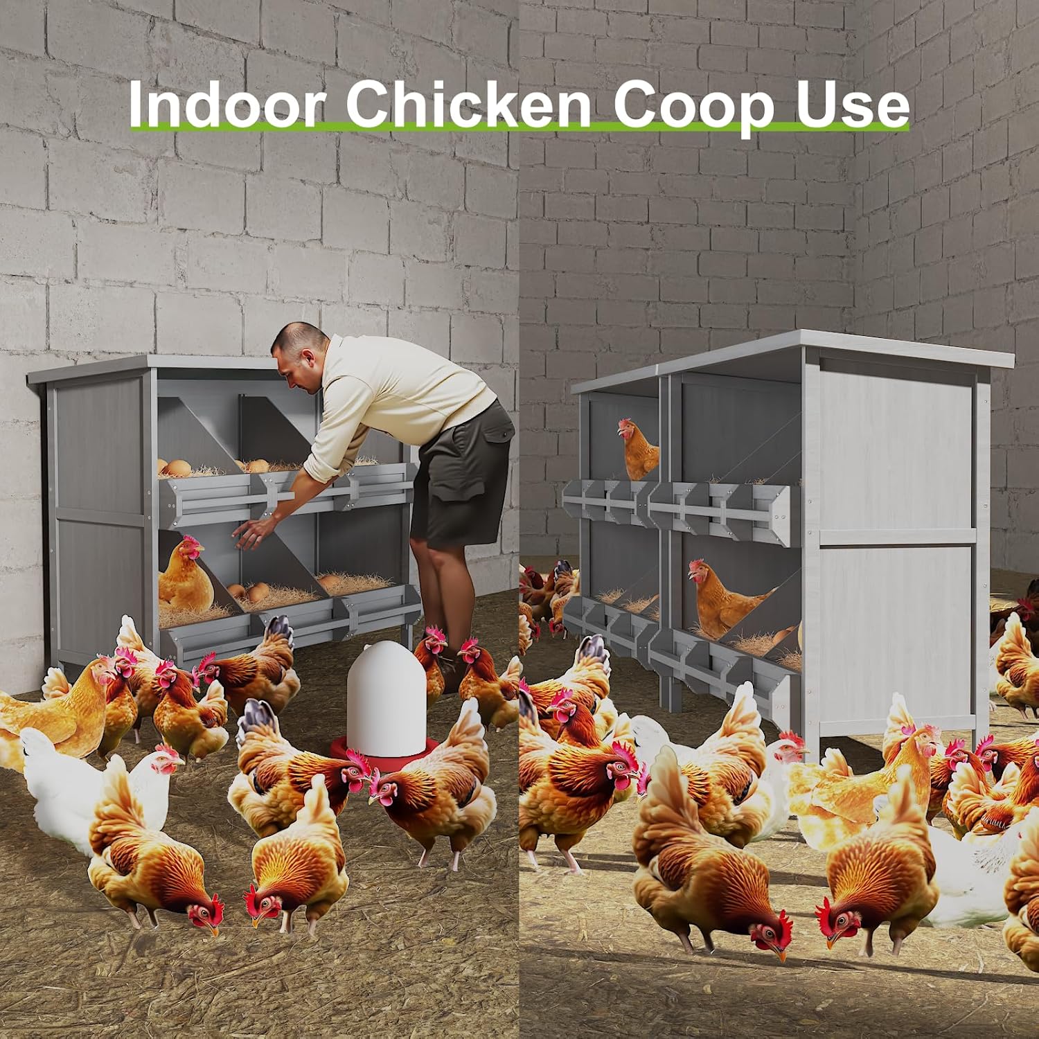 2-Tier Nesting Boxes for Chickens, 6-Compartment, Wooden Chicken Nesting Box for Laying Eggs - Image 4
