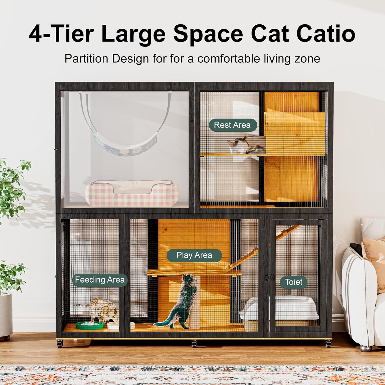 Large Catio with Wheels, 4 Tier Cat Enclosures House - Image 3