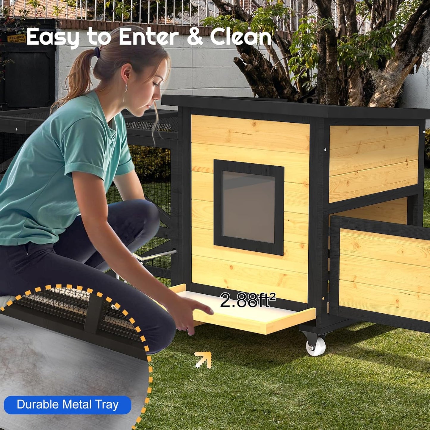 71'' Chicken Coop for 2-3 Chickens with Wheels - Image 5