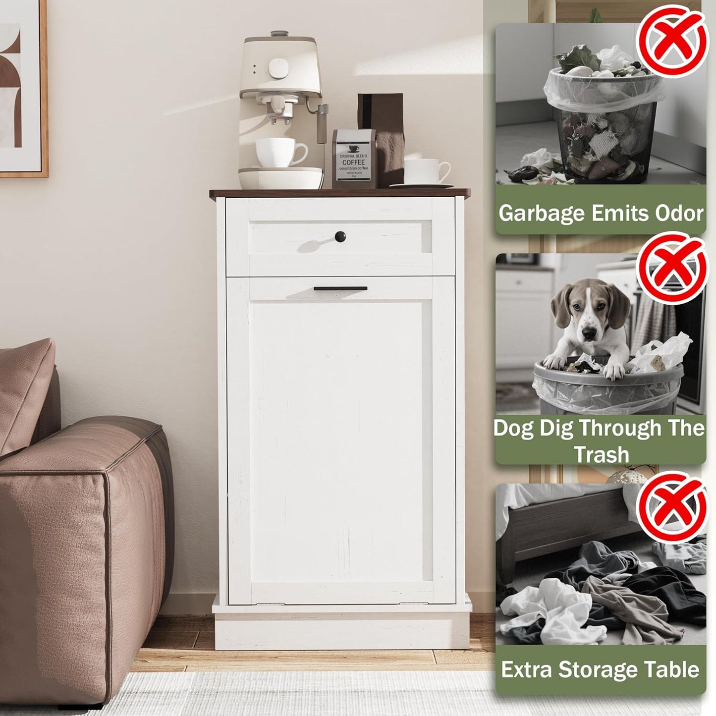 Tilt Out Trash Cabinet, Dog Proof Trash Can Holder Without Trashbin (White) - Image 5