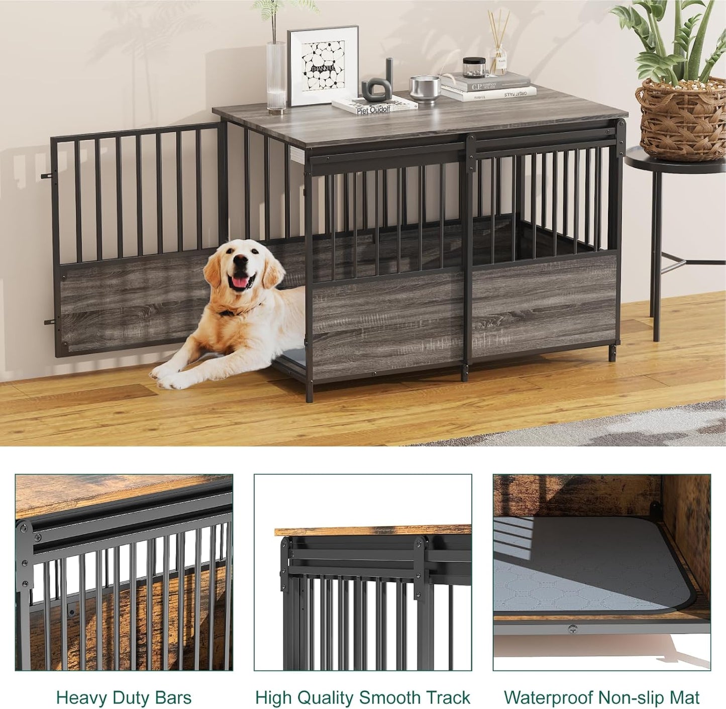 40 Inch Dog Crate Furniture with Cushion for Large Medium Dogs - Image 7