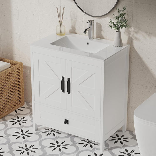 Bathroom Vanity with Ceramic Sink (30 Inch, Cabinet ONLY, White) - Image 1