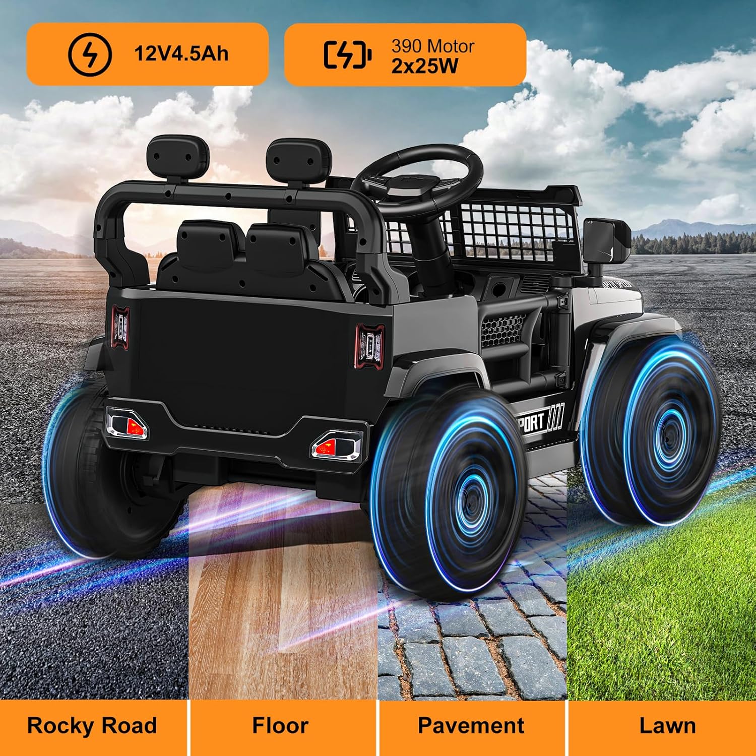 2V Ride on Car with Parent Remote Control - BLACK - Image 7