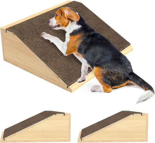 Dog Ramp for Stairs with Anti-Slip Brown Carpet, Lightweight Wooden Pet Ramp, 2 Pack - Image 1