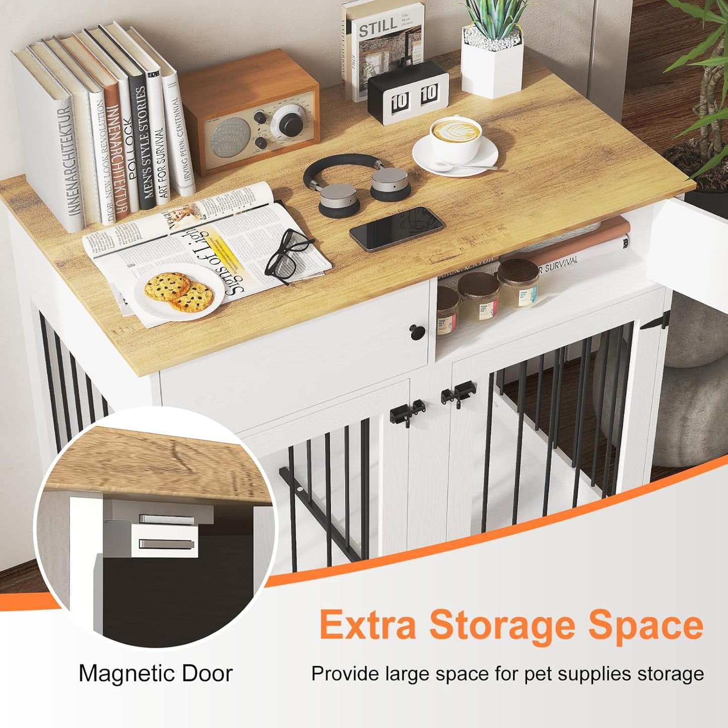 Dog Crate Furniture for 2 Dogs, 41 Inch Double Dog Cage with Removable Divider - Image 4