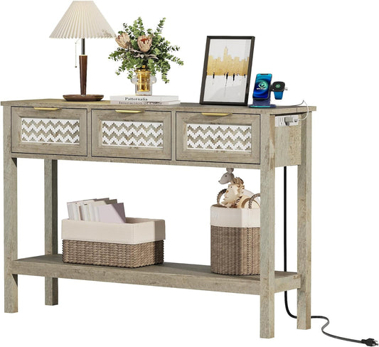 Entryway Table with 3 Drawers (Grey) - Image 1