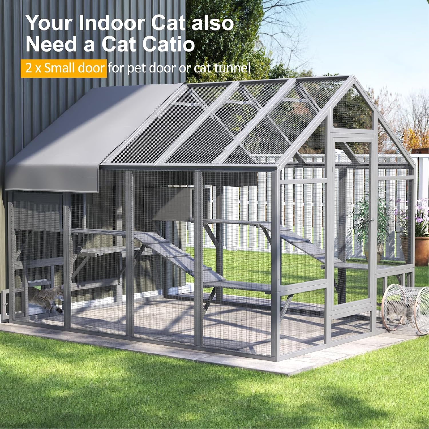 Large Cat Catio, Catio Outdoor Cat Enclosure for Multiple Cats with 7 Platforms, 2 Resting Box and 2 Bridges, Wooden Feral Cat Shelter with Waterproof and UV Proof Canopy - Image 3