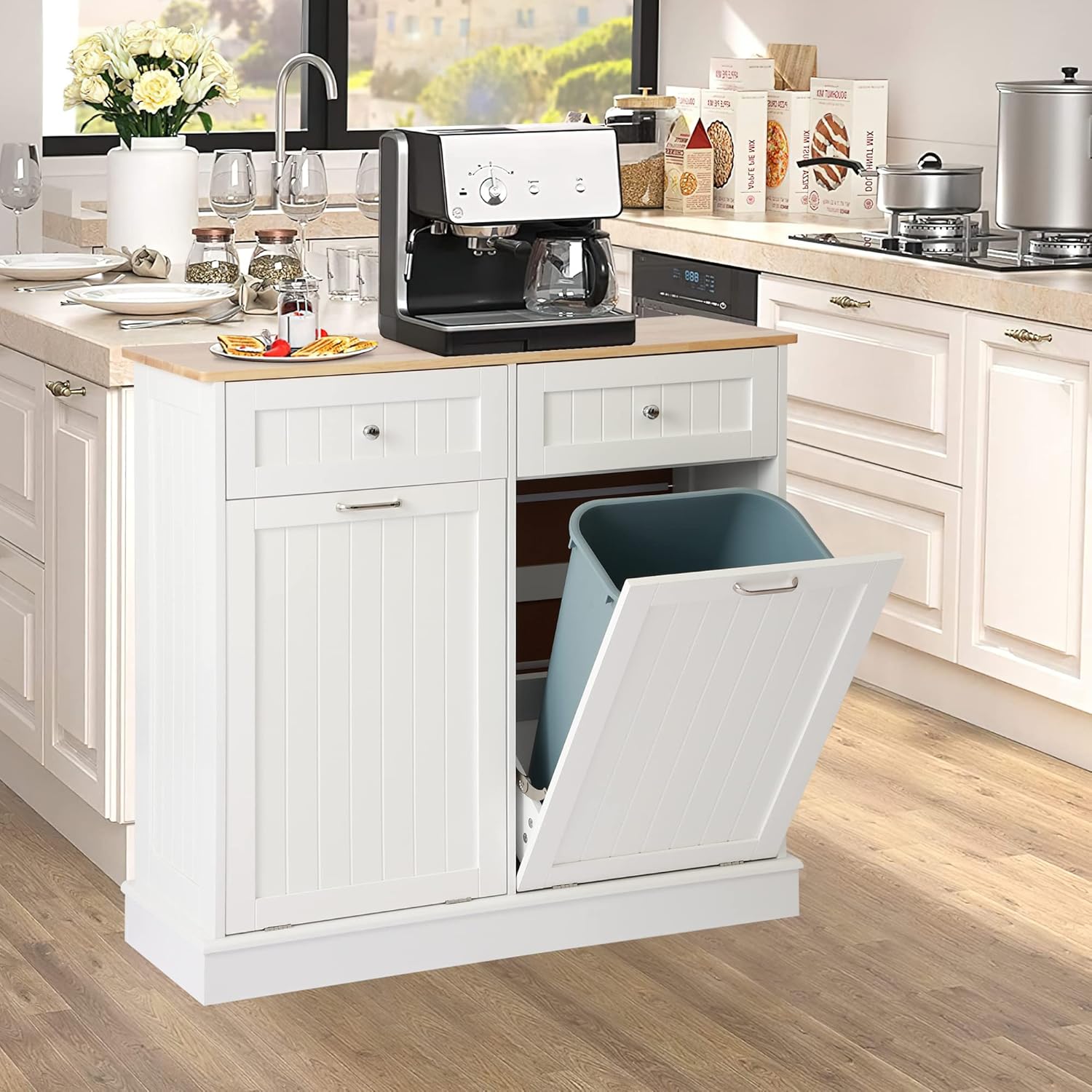 Tilt Out Double Trash Cabinet - WHITE - Image 7