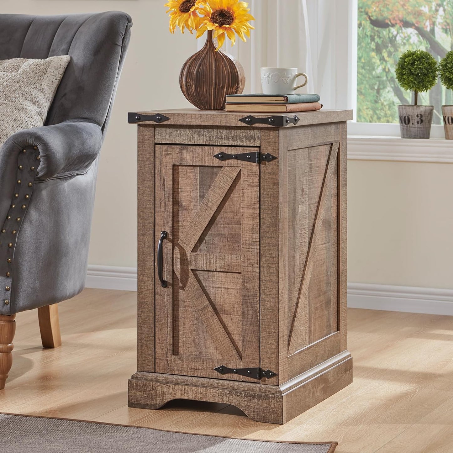 17" Farmhouse Nightstand with Charging Station - Brown - Image 1