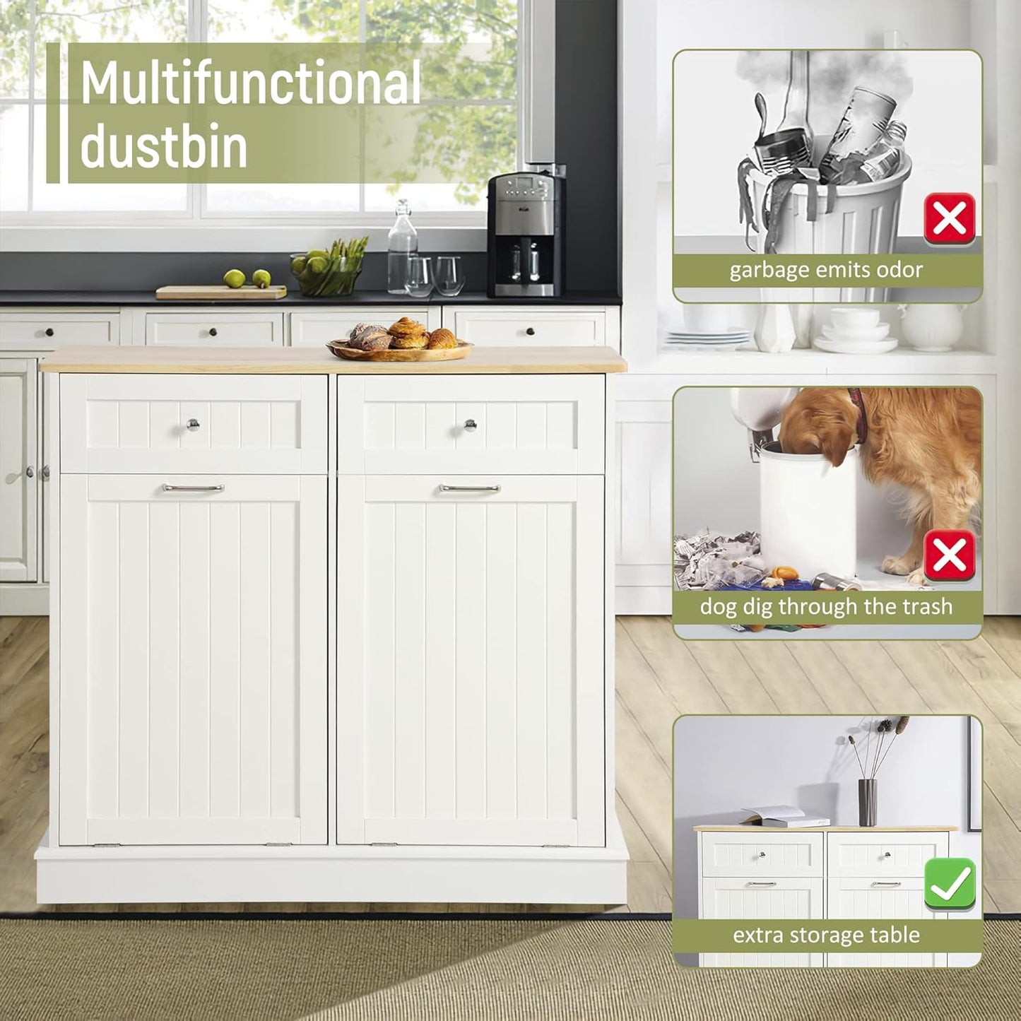 Tilt Out Double Trash Cabinet - WHITE - Image 3