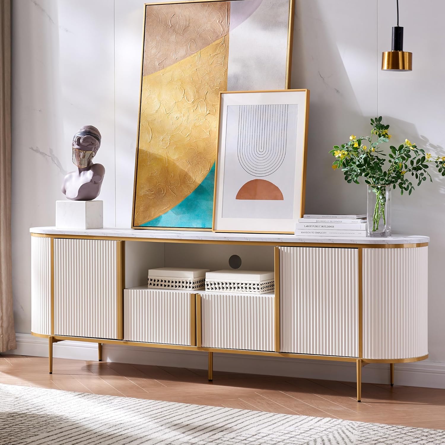 Luxury 70" Fluted TV Stand, Modern Entertainment Center - Image 1