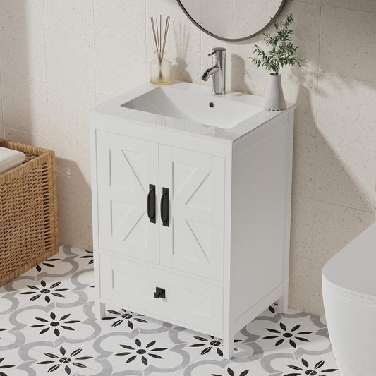 Bathroom Vanity with Ceramic Sink (24 Inch, Cabinet ONLY, White) - Image 1