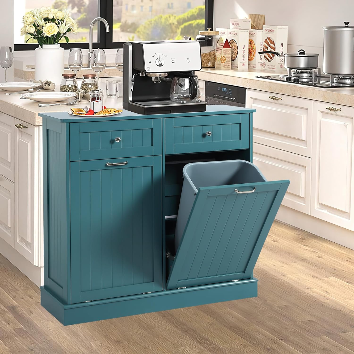 Tilt Out Double Trash Cabinet - TEAL BLUE - Image 8