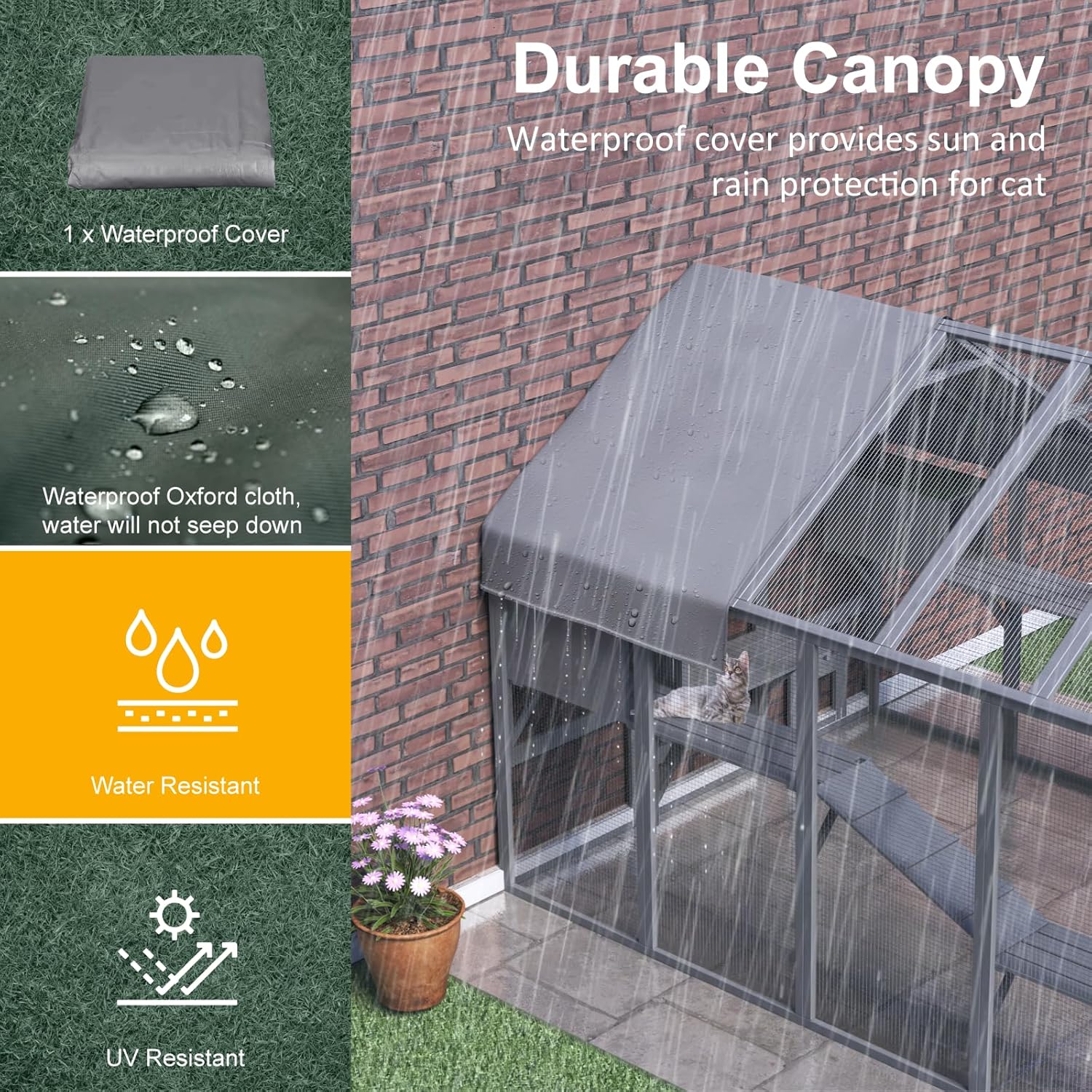 Large Cat Catio, Catio Outdoor Cat Enclosure for Multiple Cats with 7 Platforms, 2 Resting Box and 2 Bridges, Wooden Feral Cat Shelter with Waterproof and UV Proof Canopy - Image 4