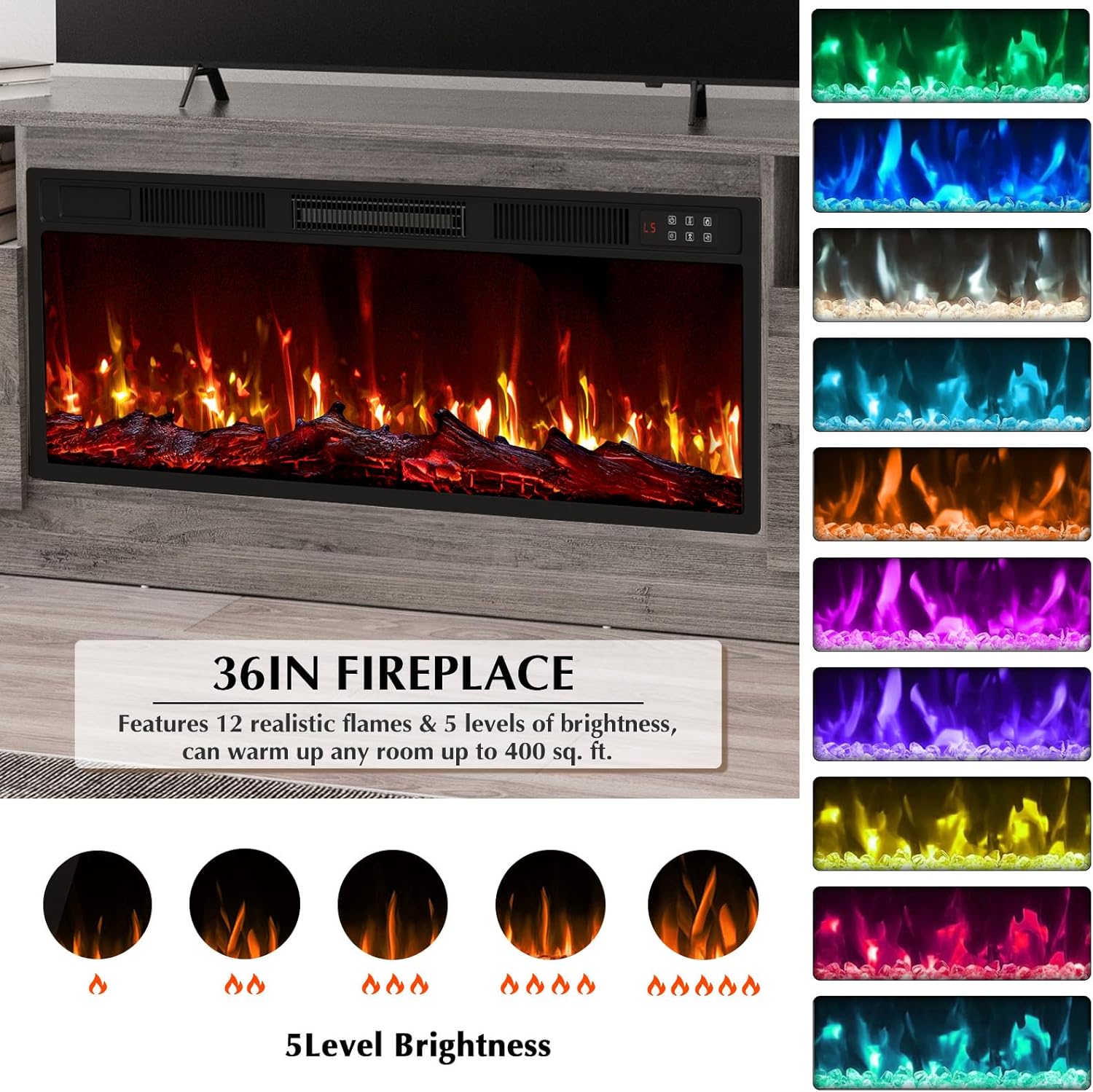 70" Fireplace TV Stand with Fireplace, fits TVs up to 80"- Grey - Image 4