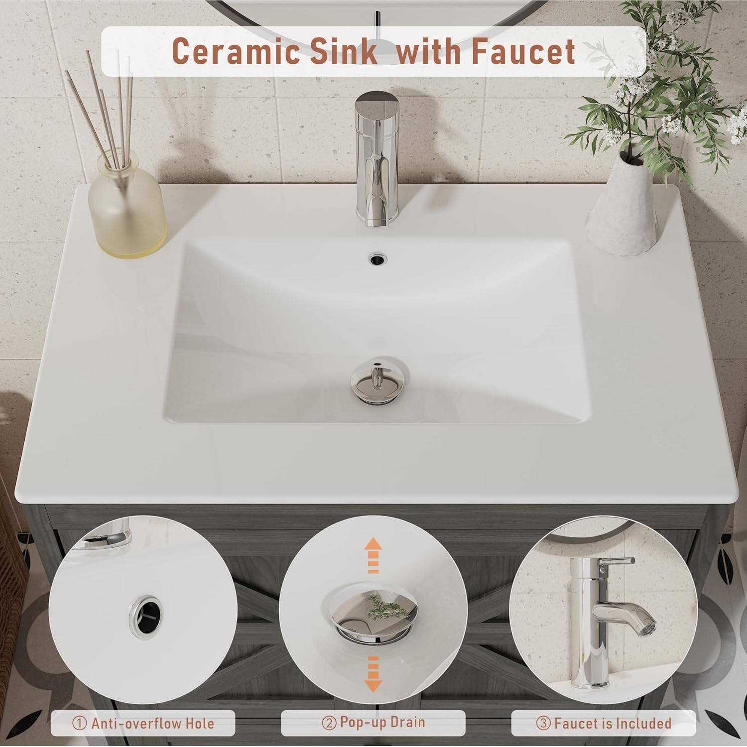 Bathroom Vanity with Ceramic Sink (30 Inch, Cabinet ONLY, Dark Grey) - Image 5