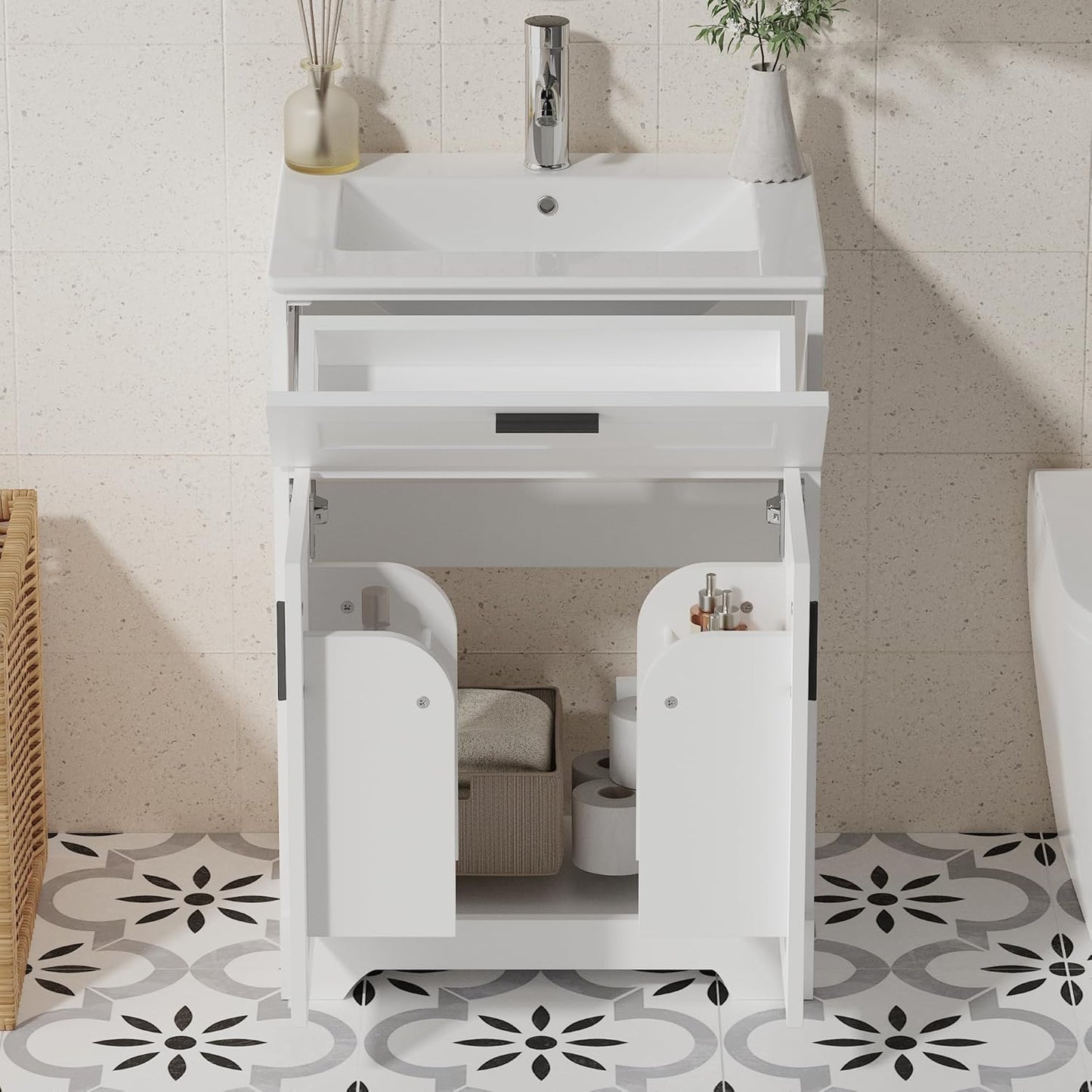 Bathroom Vanity with Ceramic Sink (24 Inch, Cabinet ONLY, White) - Image 4