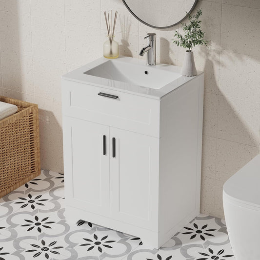 Bathroom Vanity with Ceramic Sink (24 Inch, Cabinet ONLY, White) - Image 1