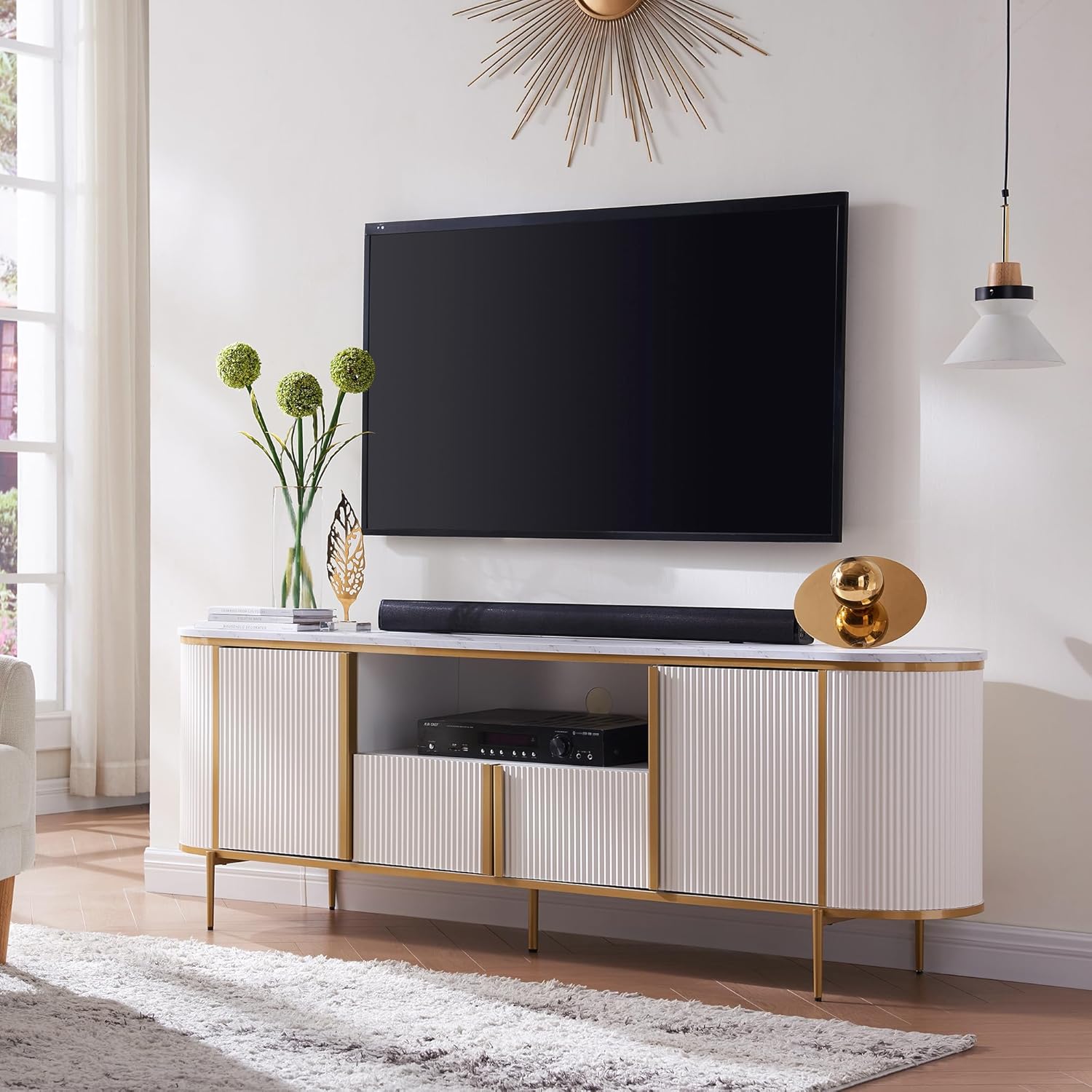 Luxury 70" Fluted TV Stand, Modern Entertainment Center - Image 3