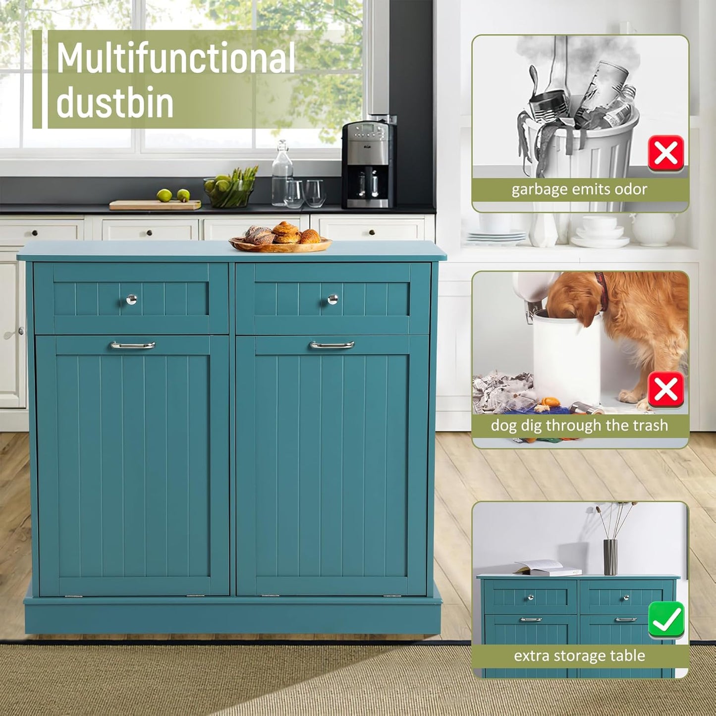 Tilt Out Double Trash Cabinet - TEAL BLUE - Image 3