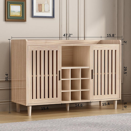  47“ Wine Bar Cabinet Farmhouse Kitchen Buffet Sideboard with Storage Shelf - Image 1