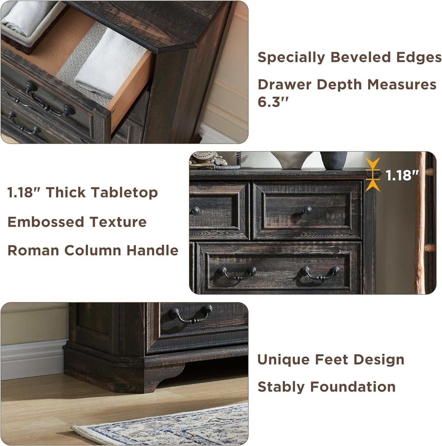 Farmhouse 7 Drawers Dresser Chests for Bedroom - Image 3